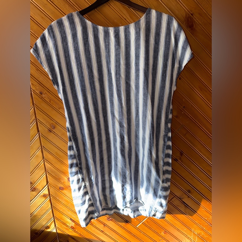 Madewell Blue and White Striped Linen Tee Dress